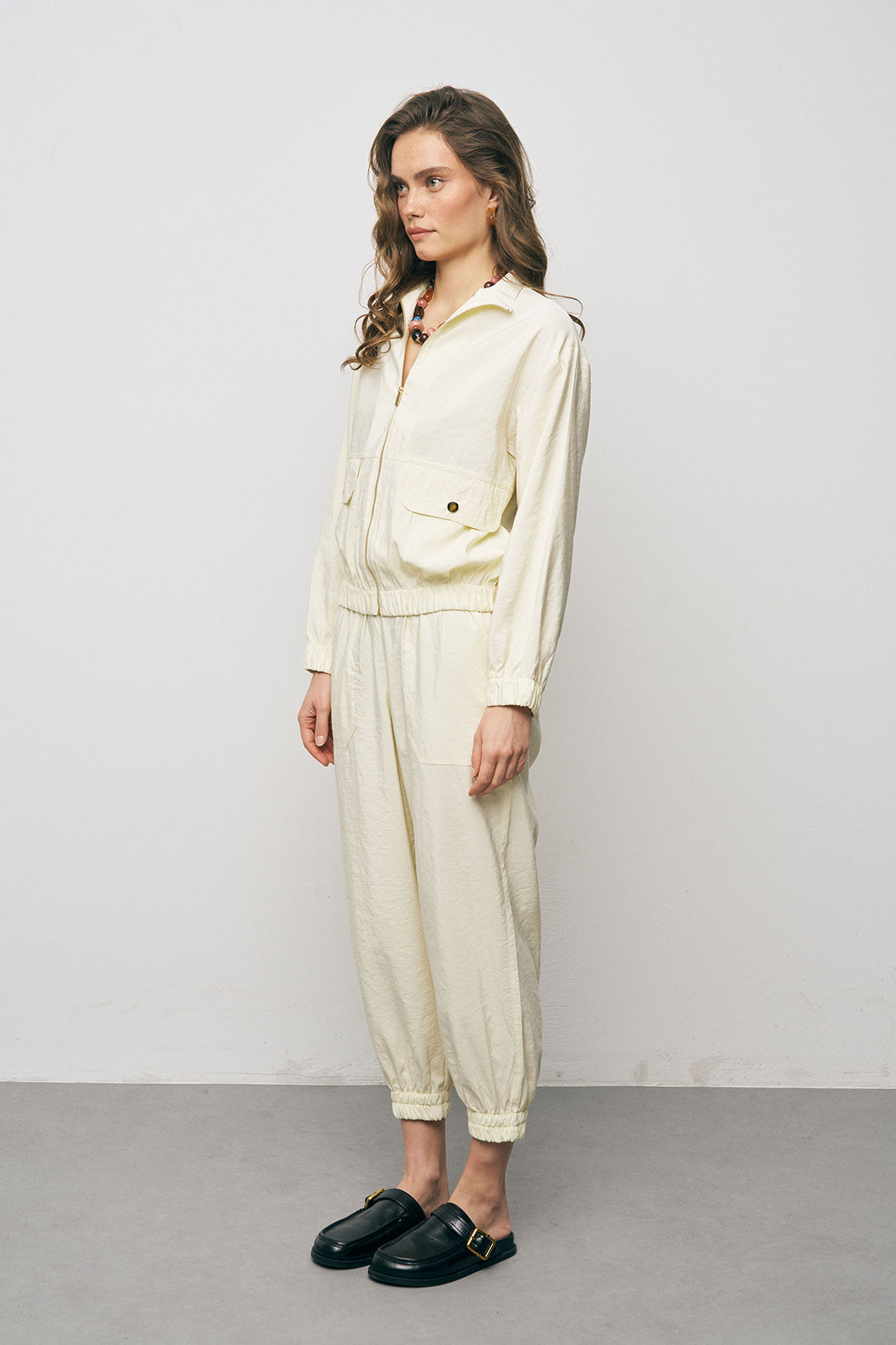 Orfeonegro Beli ve Bileği Lastikli Fermuarlı Sarı Ceket