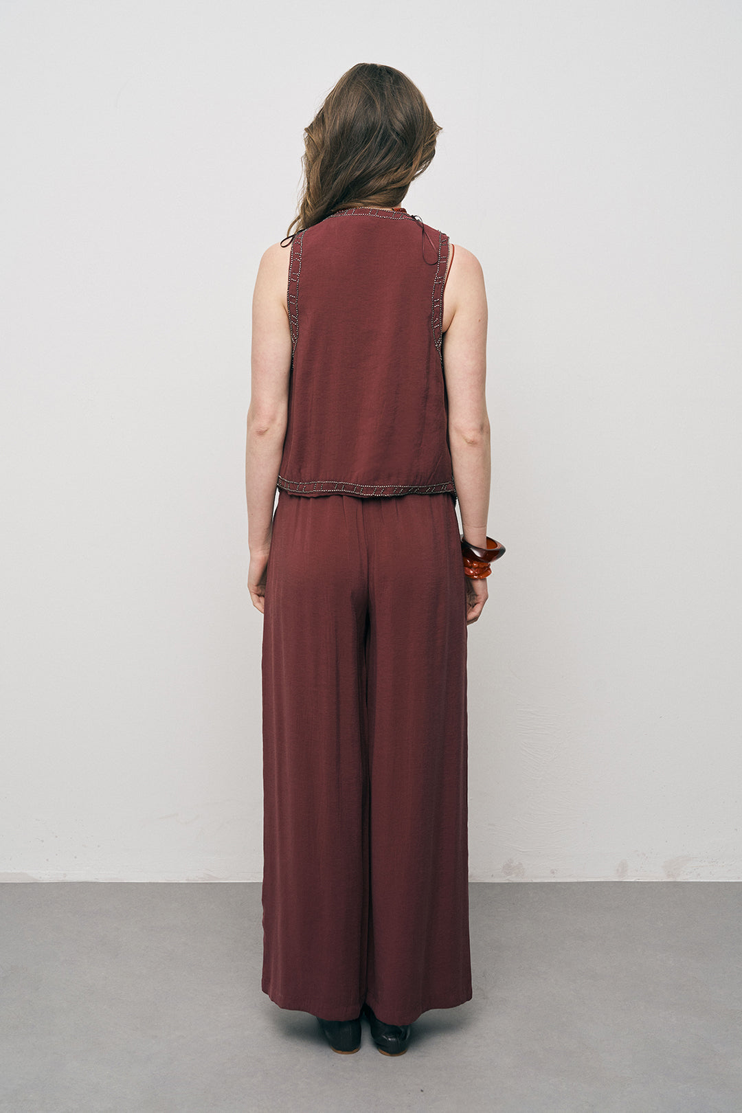 Orfeonegro Boncuk İşlemeli Kısa Bordo Yelek