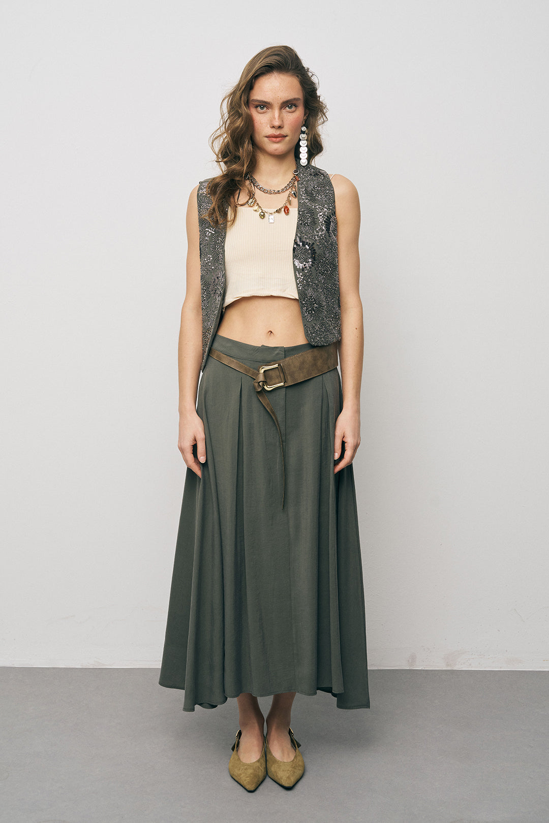 Orfeonegro İşleme ve Pul Detaylı Haki Kısa Yelek