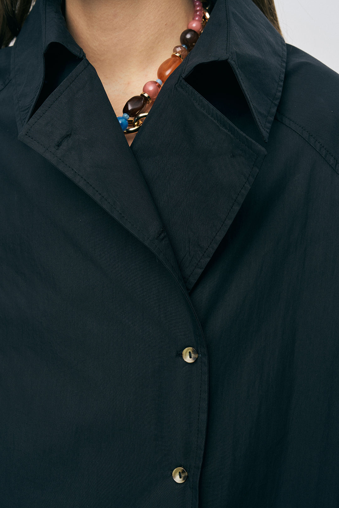 Orfeonegro Kruvaze Görünümlü Modern Kesim Siyah Gömlek