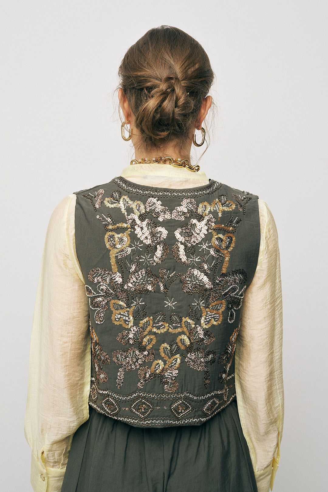 Orfeonegro Boncuk ve Nakışlı Kısa Haki Yelek