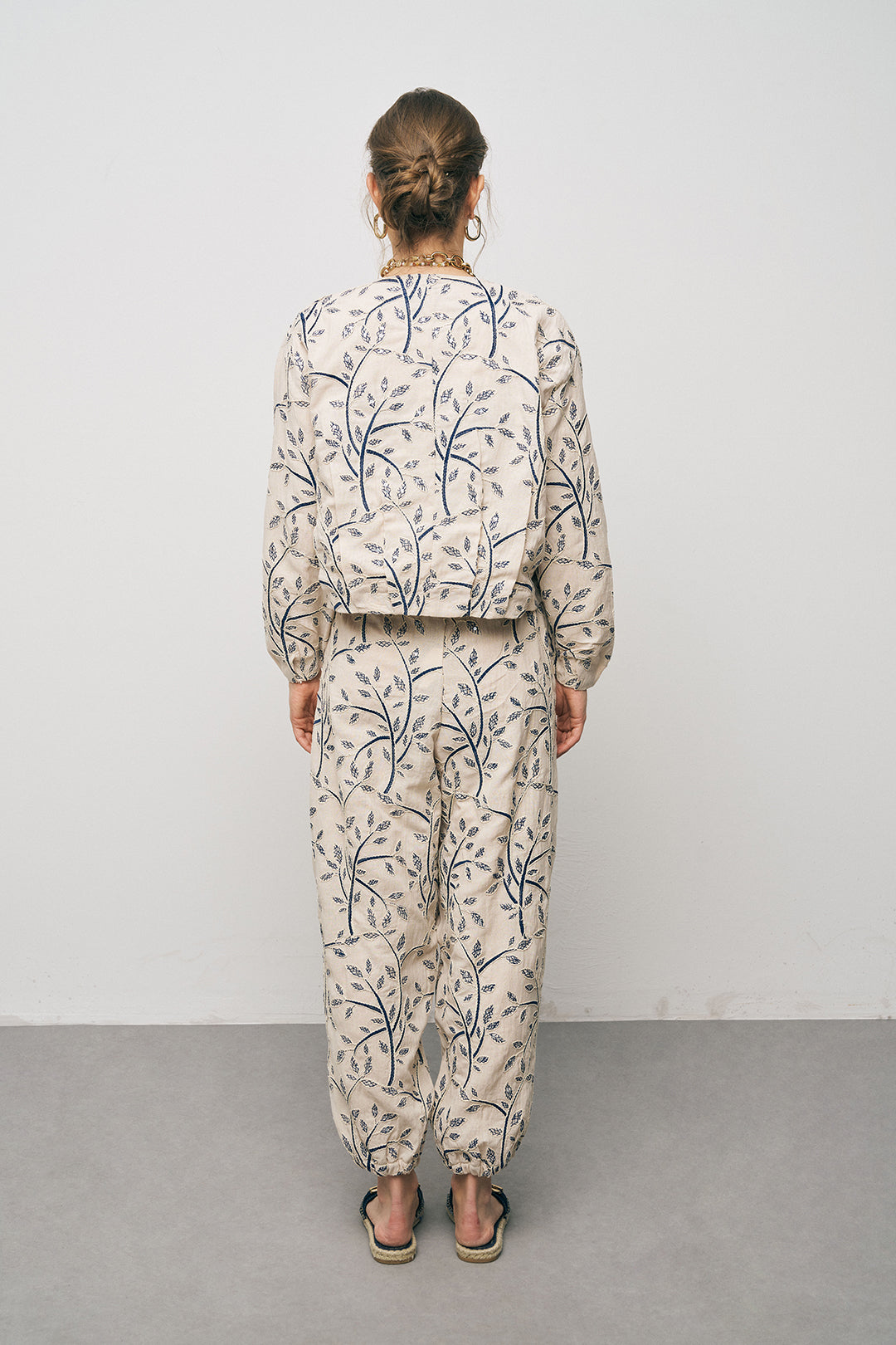 Orfeonegro Yaprak Nakışlı Fermuarlı Crop Tasarım Laci Ceket