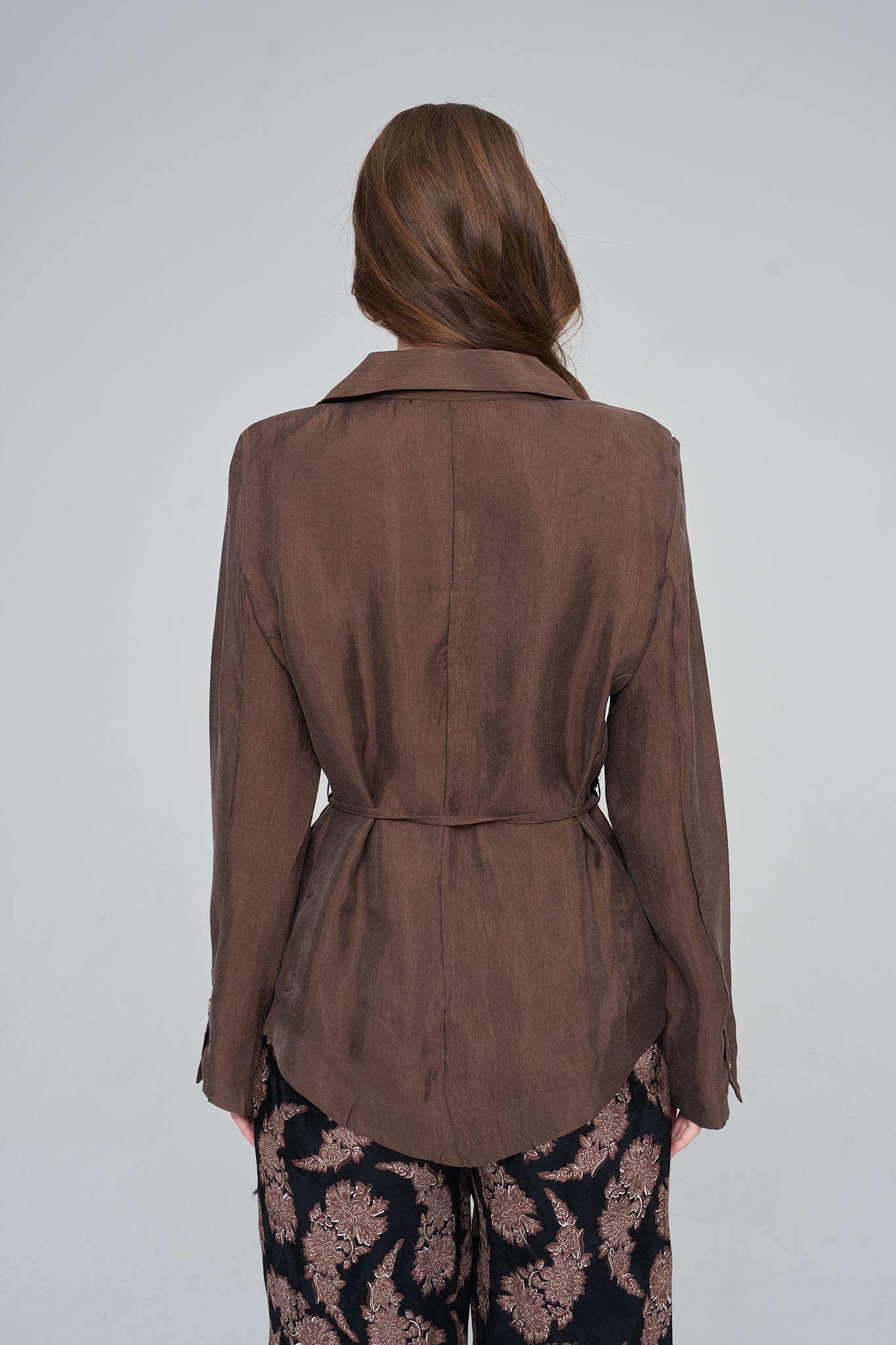 Orfeonegro Belden Bağlamalı Vatkalı Tencel Kadın Ceket Kahve