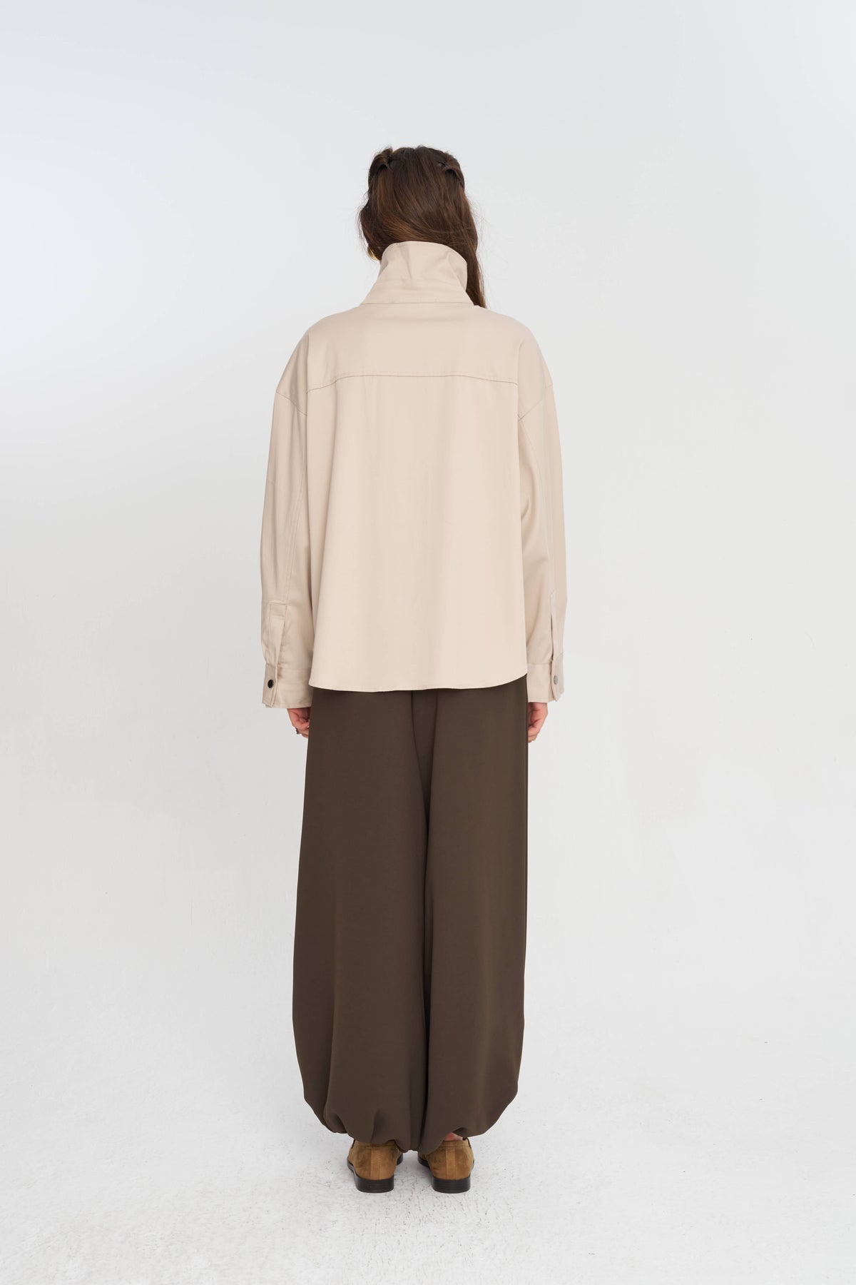 Toptan Düğme Detaylı Tencel Karışımlı Kadın Ceket Taş