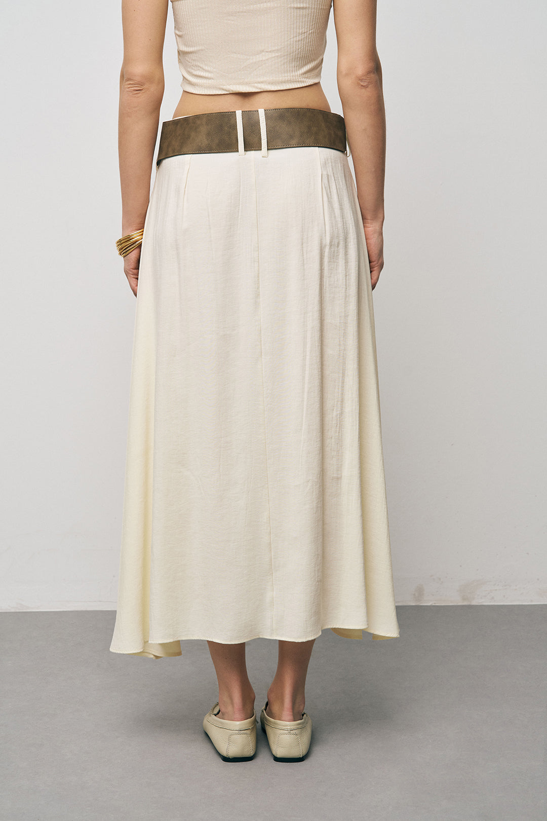 Orfeonegro Kemerli Kloş Sarı Midi Etek