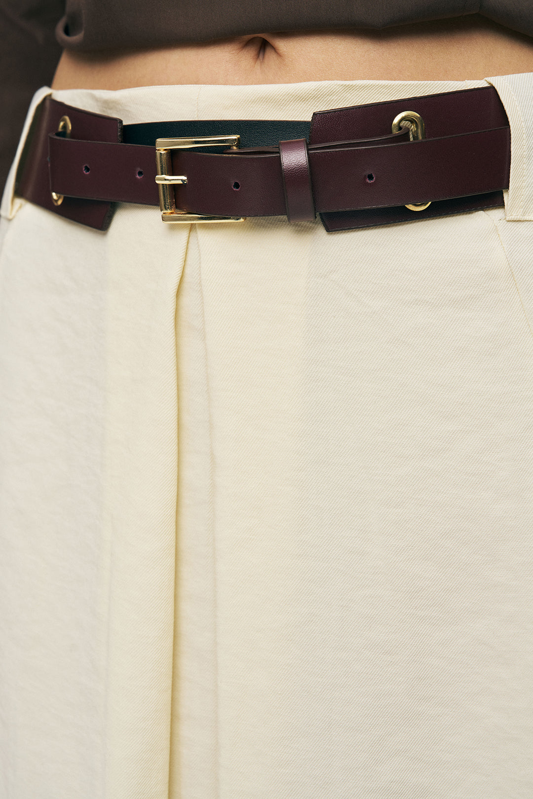 Orfeonegro Kemerli Pileli Midi Boy Sarı Kumaş Etek