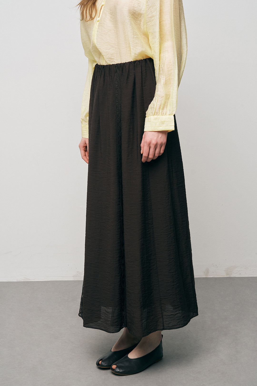 Orfeonegro Kahverengi Nakışlı ve Dantel Şerit Detaylı Maxi Boy Etek