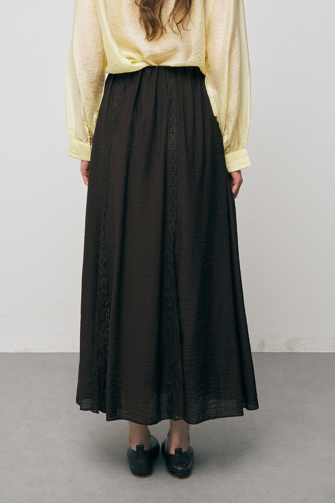 Orfeonegro Kahverengi Nakışlı ve Dantel Şerit Detaylı Maxi Boy Etek