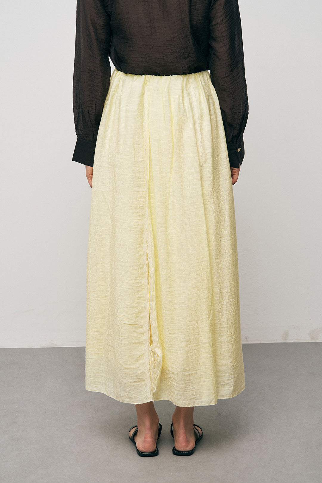 Orfeonegro Sarı Nakışlı ve Dantel Şerit Detaylı Maxi Boy Etek