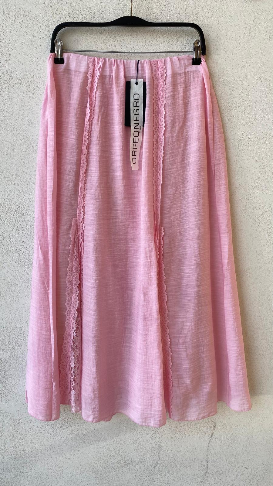 Toptan Dantel Şeritli Pembe Midi Etek