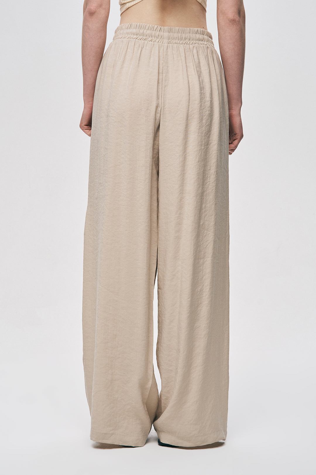 İşlemeli Bej Geniş Paça Pantolon