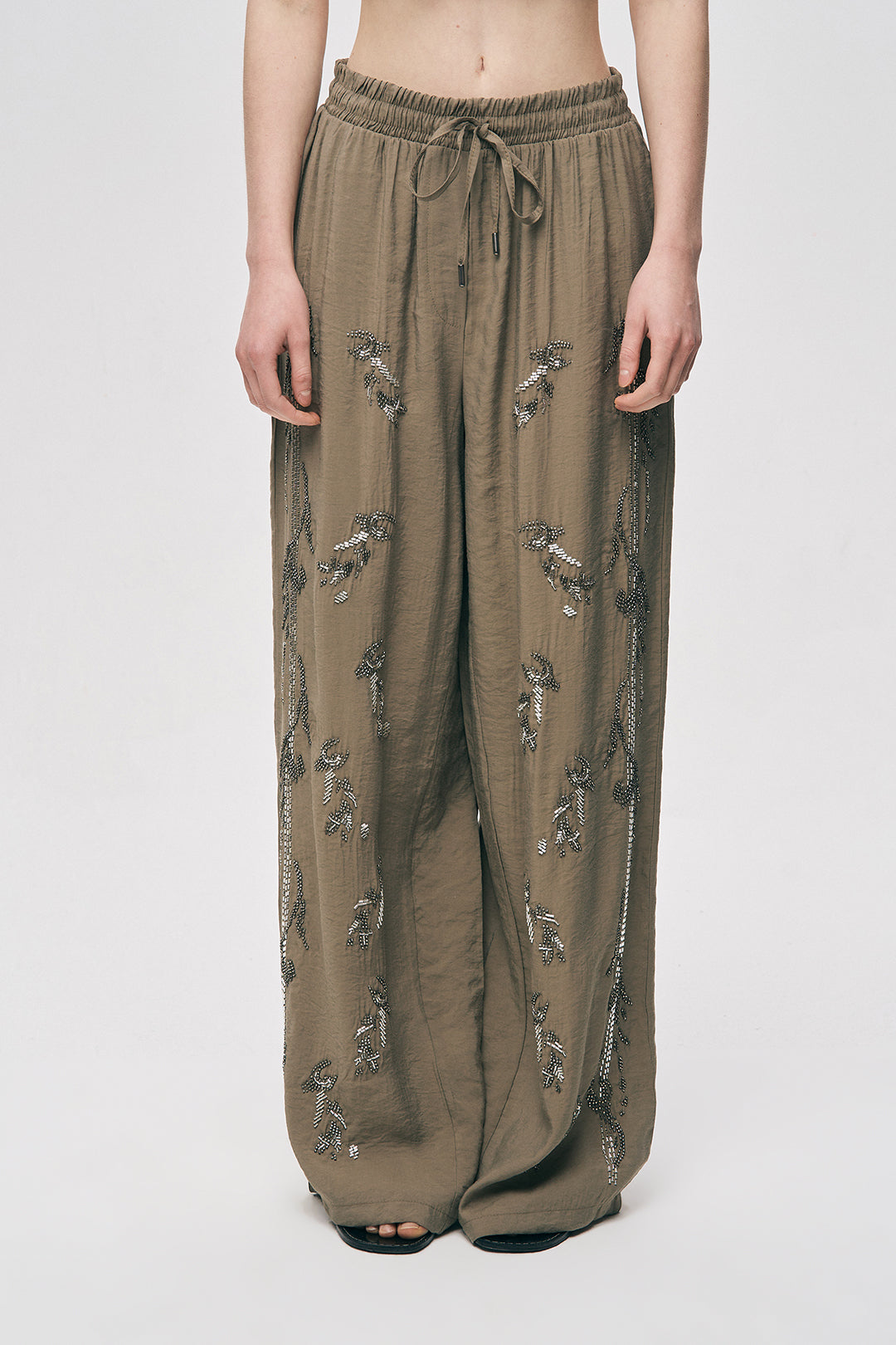 İşlemeli Vizon Geniş Paça Pantolon