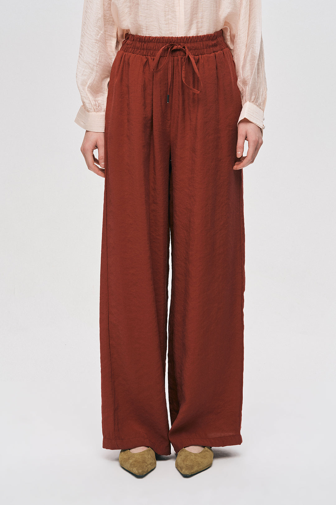 Büzgülü Bel Yazlık Kadın Pantolon Bordo