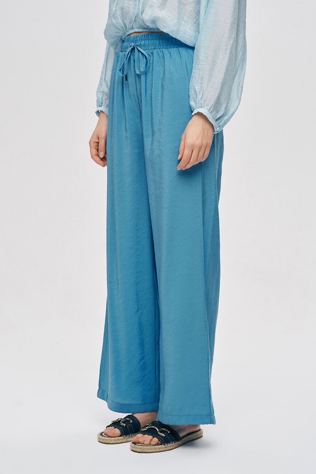 Bol Paça Rahat Kalıp Kumaş Pantolon Mavi