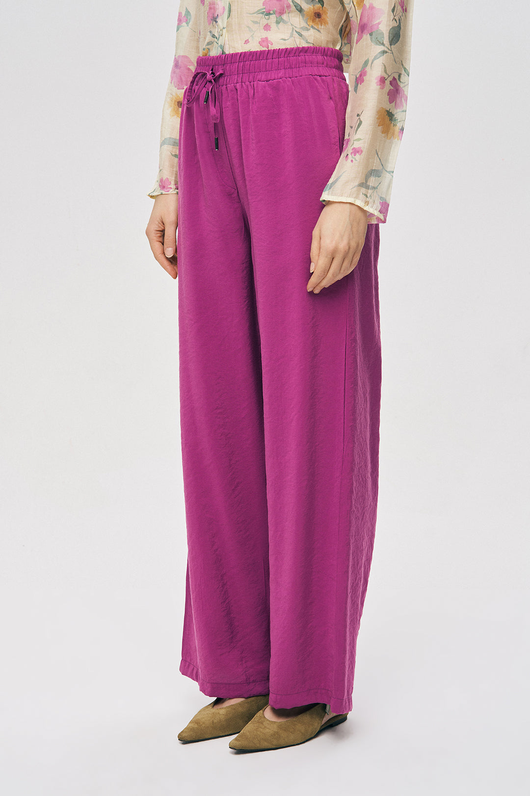 Bol Paça Rahat Kalıp Kumaş Pantolon Mürdüm