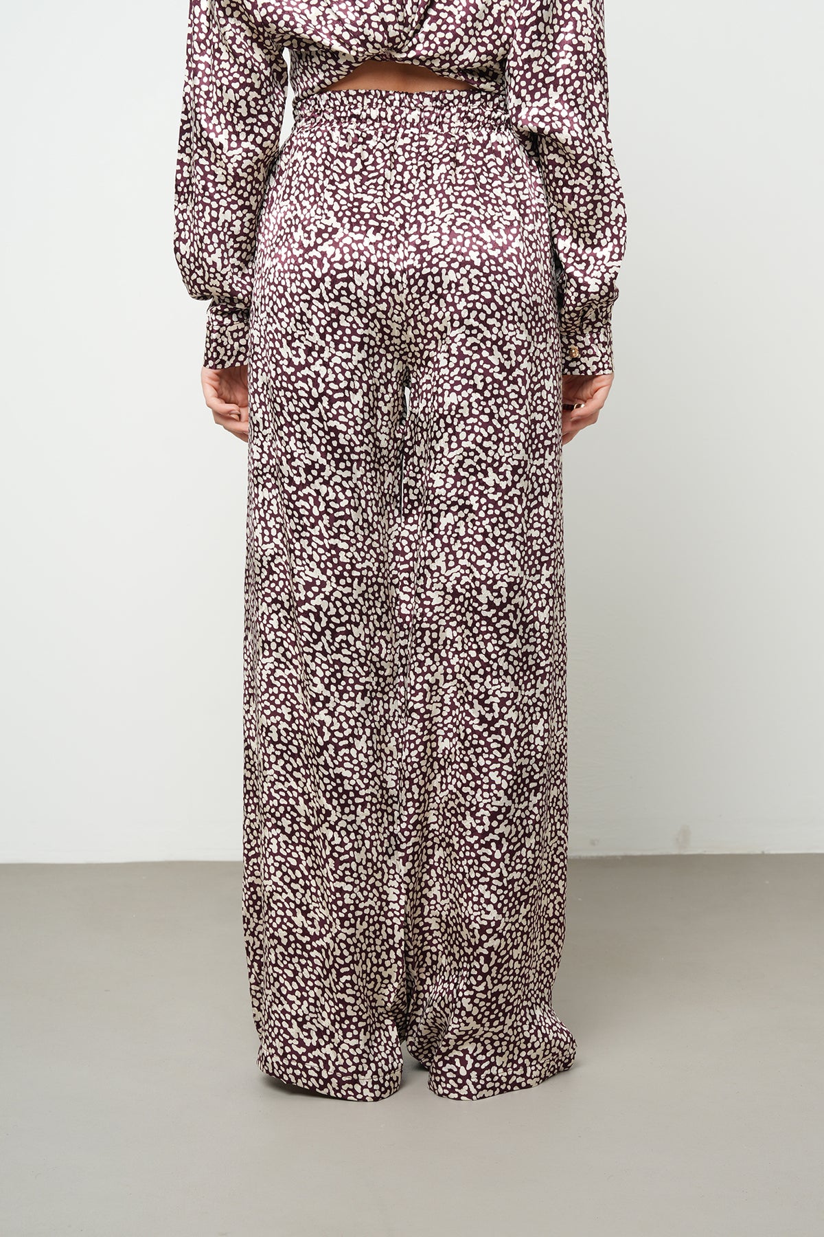 Desenli Saten Bol Paça Pantolon