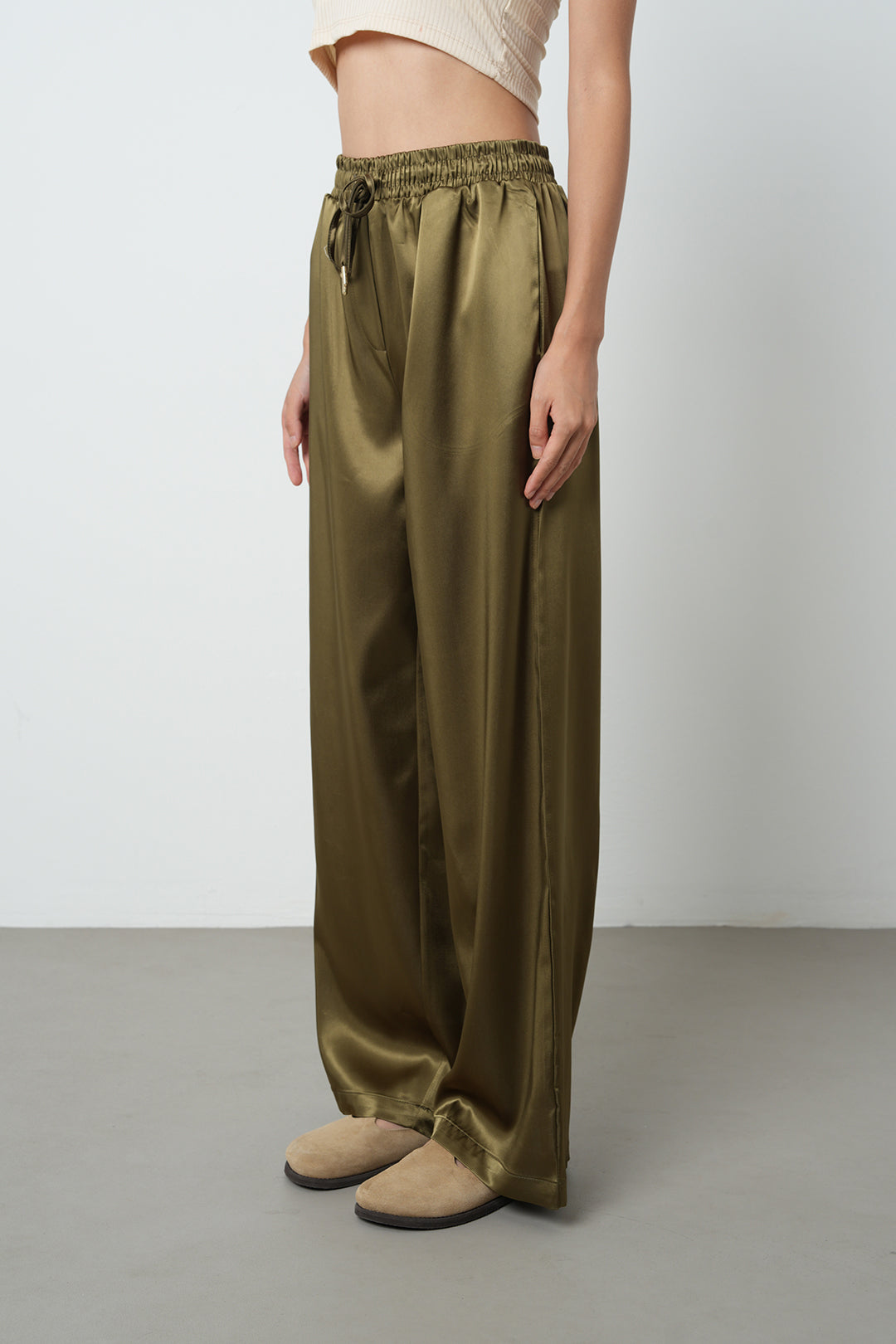 Orfeonegro Haki Saten Palazzo Pantolon