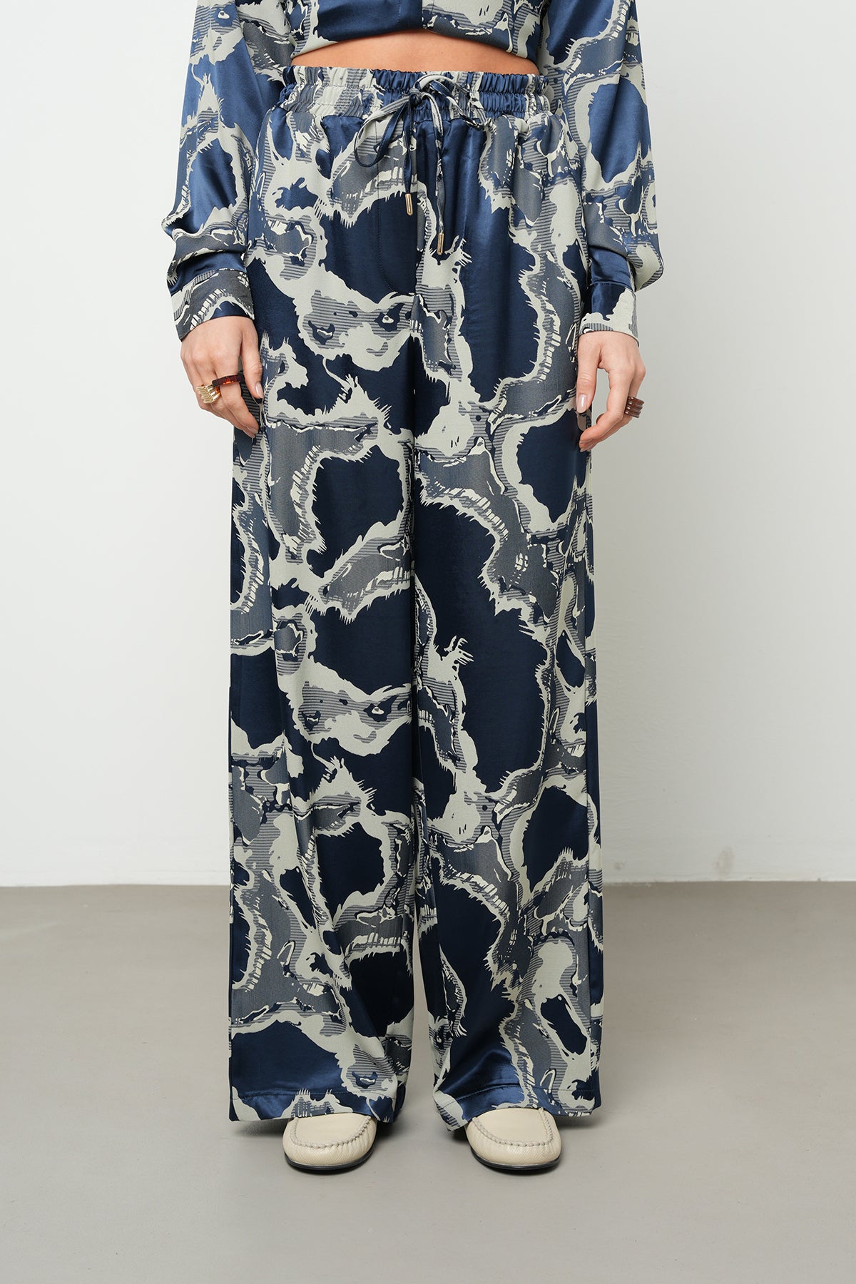 Orfeonegro Desenli Lacivert Palazzo Pantolon