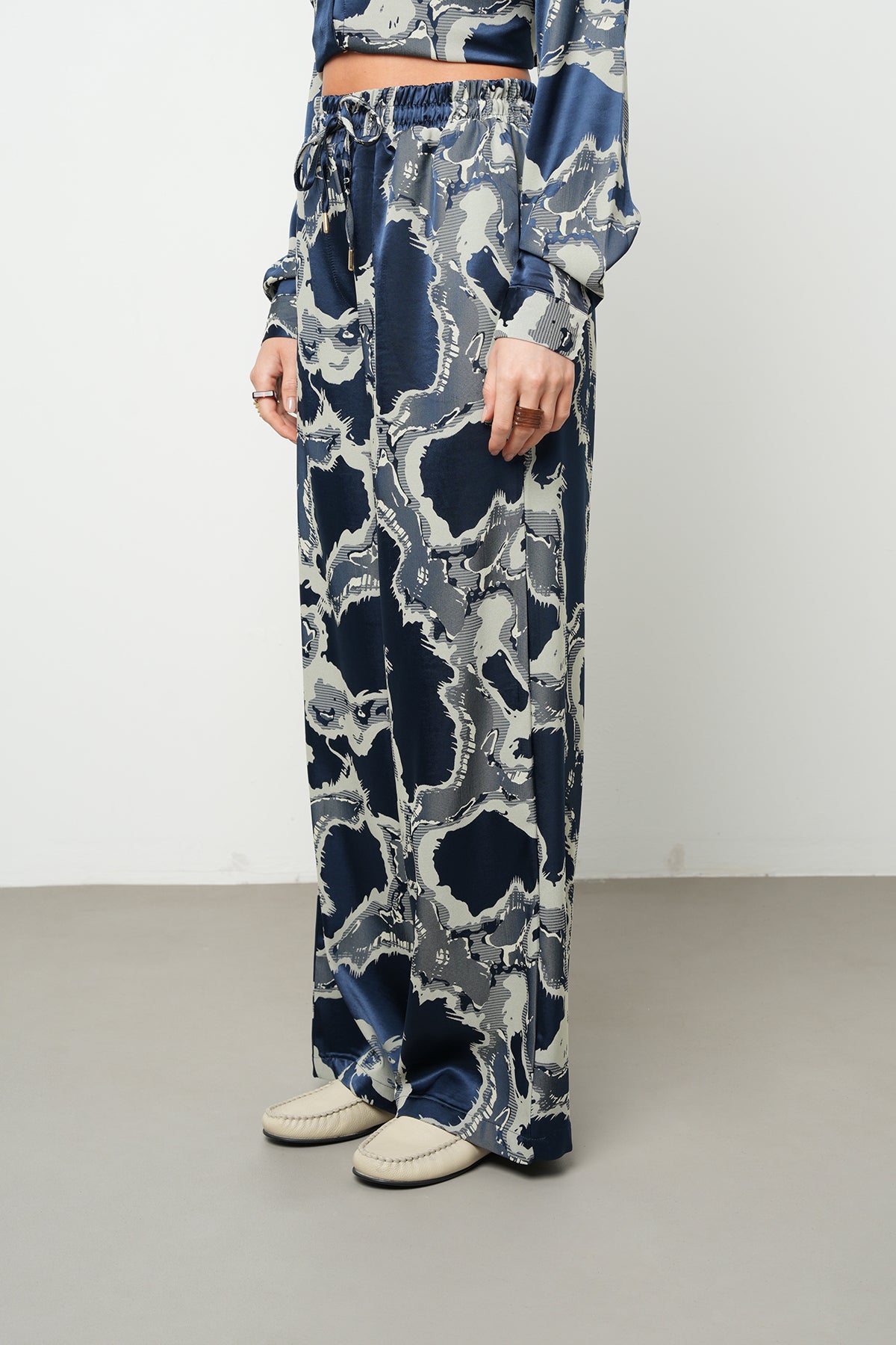 Orfeonegro Desenli Lacivert Palazzo Pantolon