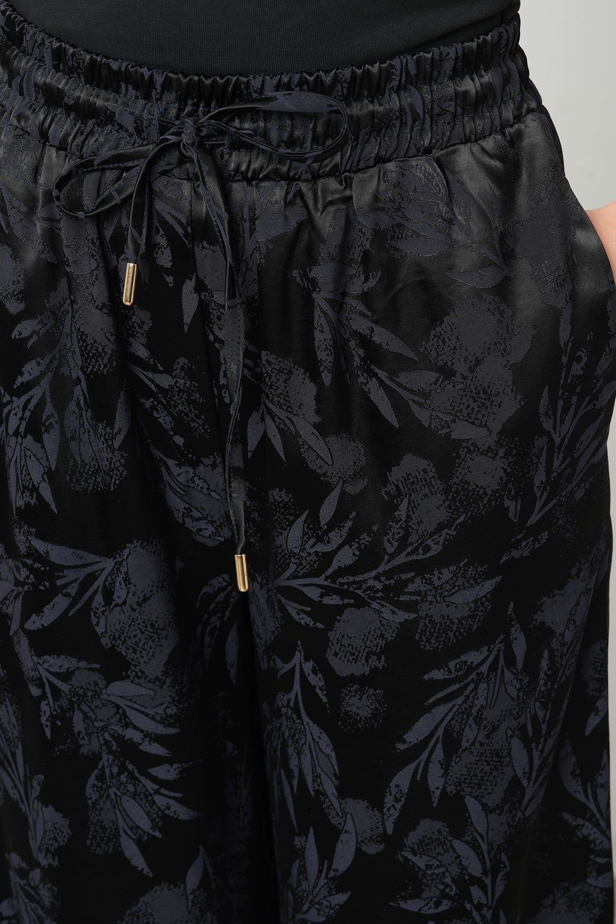 Orfeonegro Siyah Desenli Saten Palazzo Pantolon