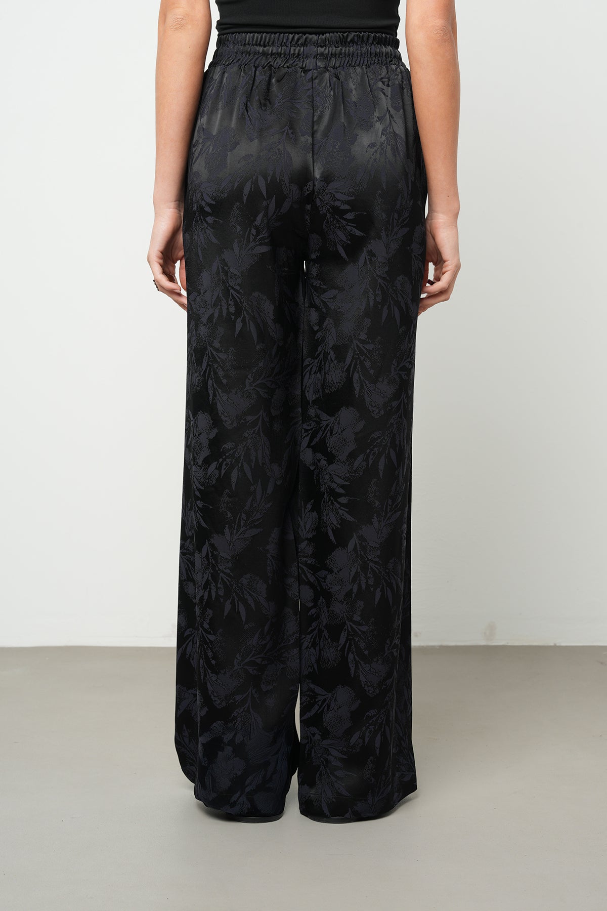 Orfeonegro Siyah Desenli Saten Palazzo Pantolon