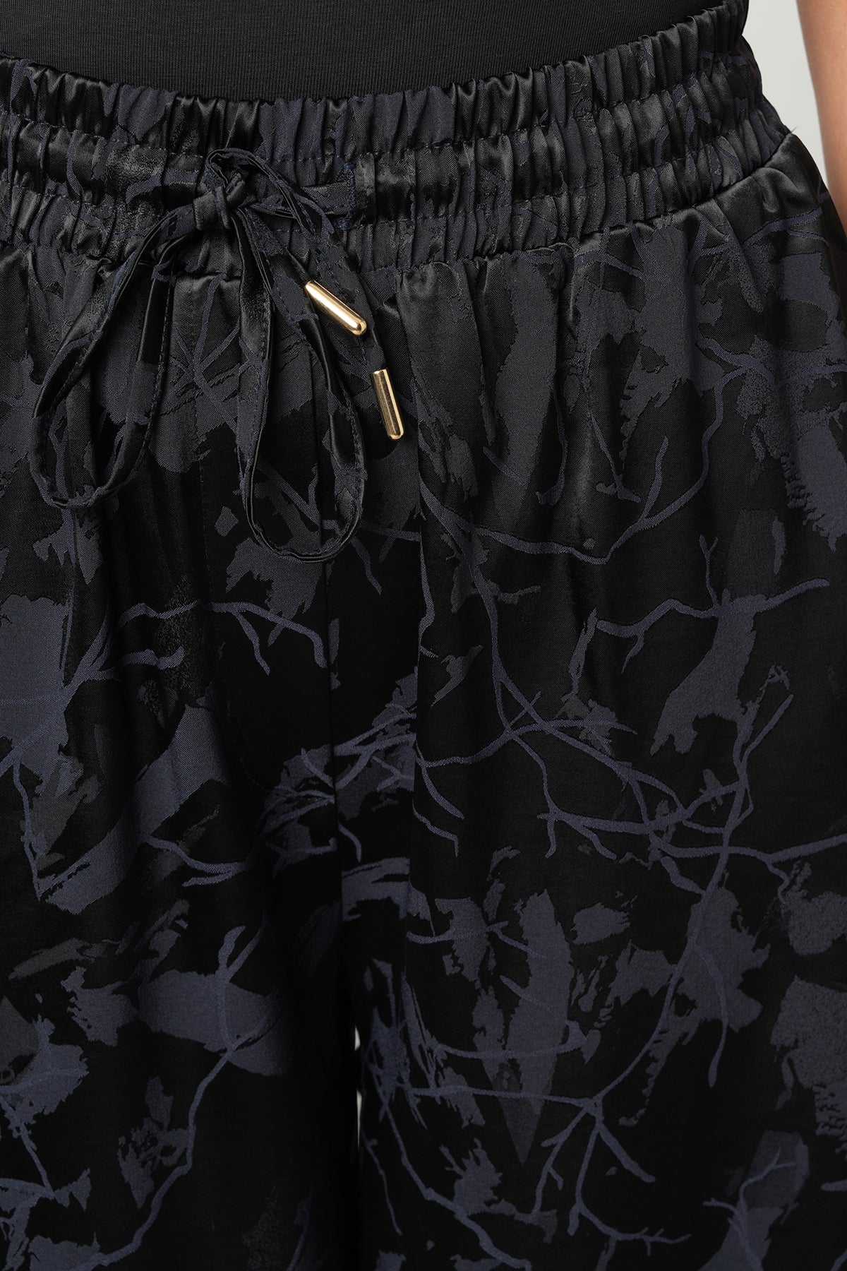 Orfeonegro Siyah Çiçek Desenli Saten Palazzo Pantolon