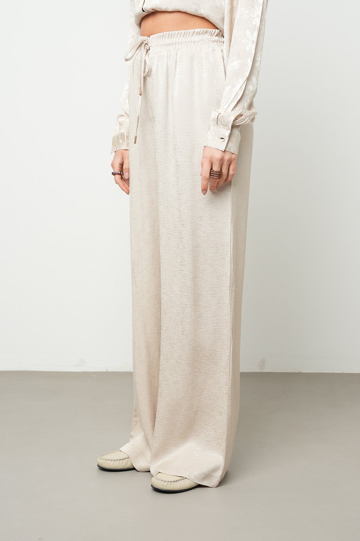 Orfeonegro Beli Lastikli Palazzo Pantolon