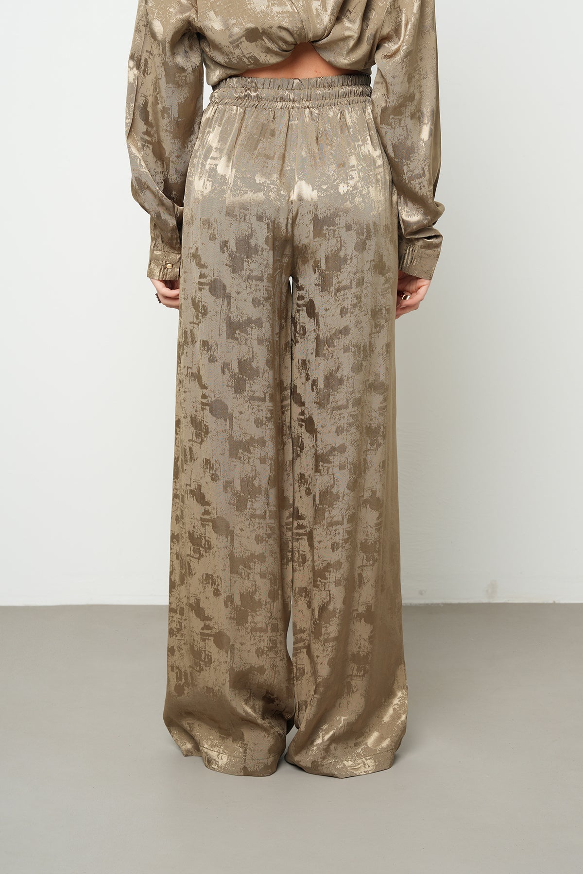 Orfeonegro Haki Saten Desenli Palazzo Pantolon