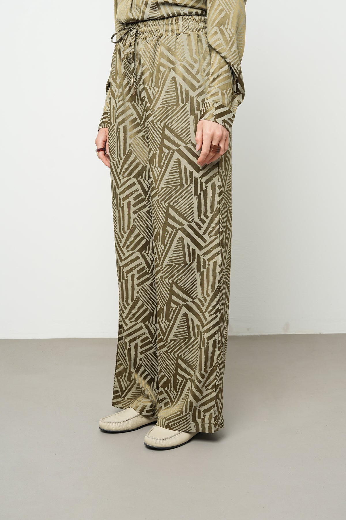 Orfeonegro Geometrik Desenli Saten Palazzo Pantolon