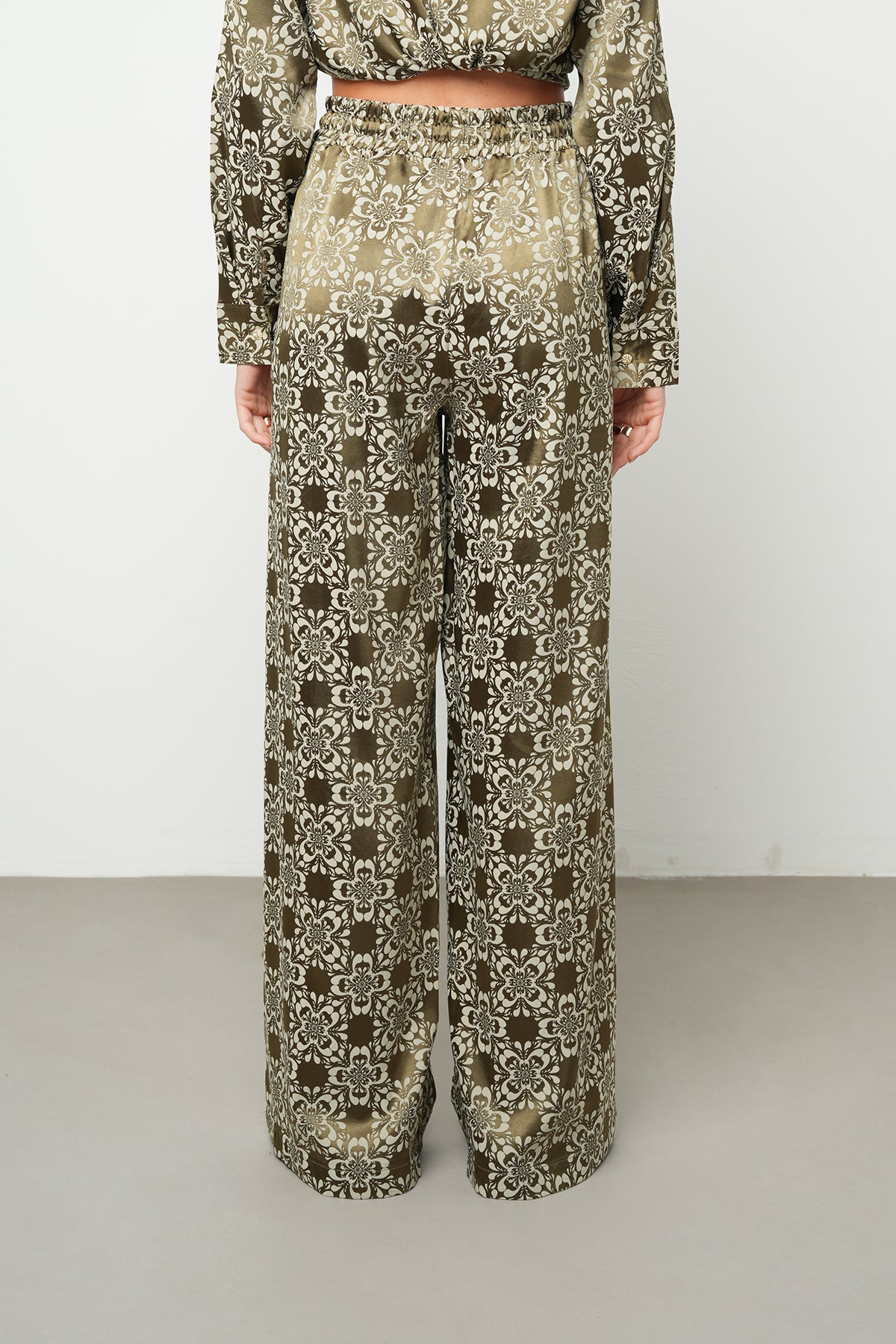 Orfeonegro Desenli Haki Saten Palazzo Pantolon