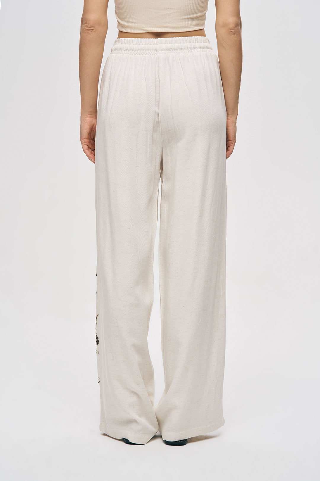 Orfeonegro Çiçek Nakışlı Rahat Kesim Natur Pantolon