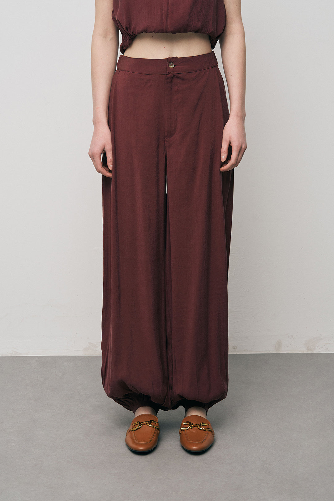 Orfeonegro Paçası Lastikli Bordo Palazzo Pantolon