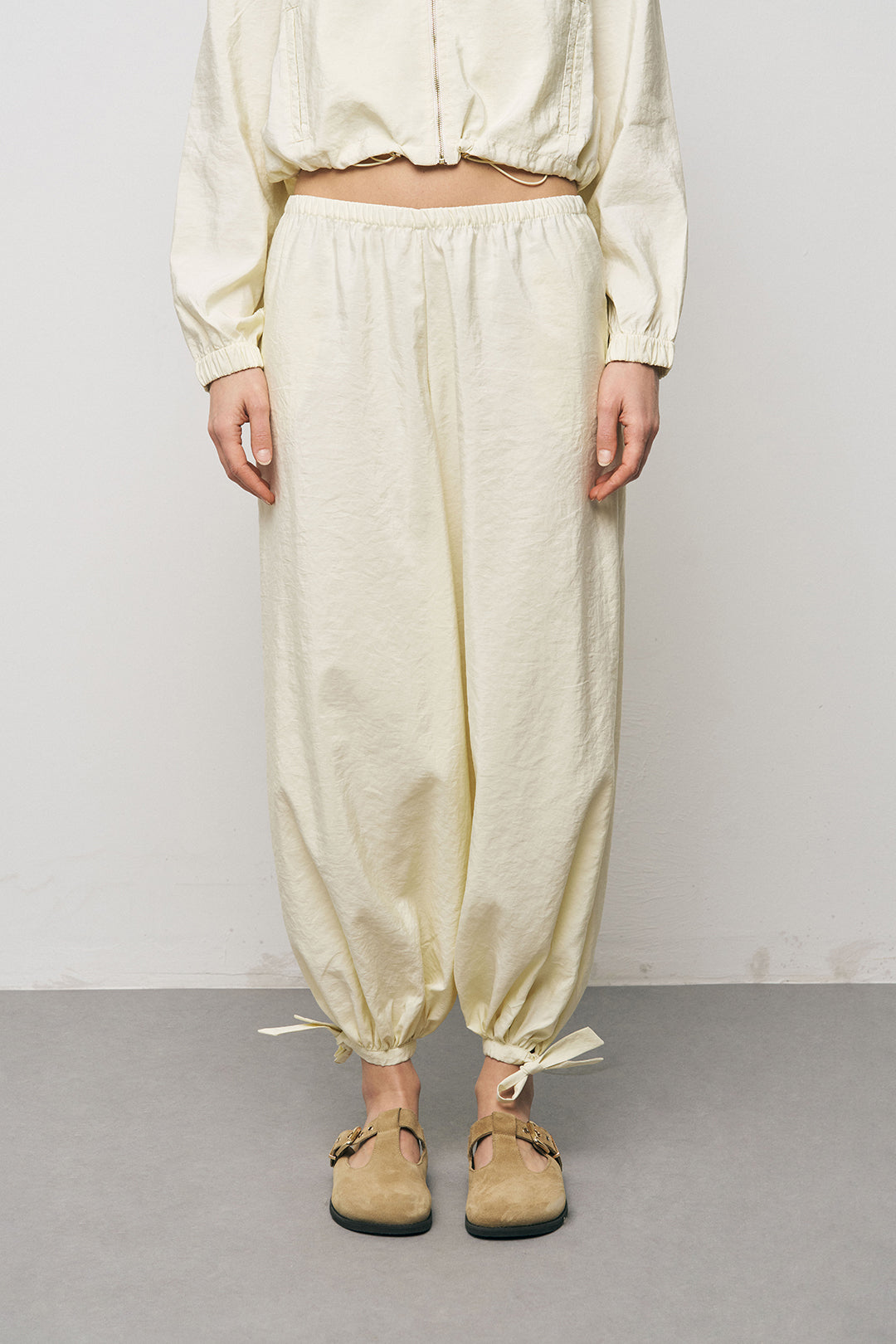 Orfeonegro Bağlama Detaylı Lastikli Paça Sarı Pantolon