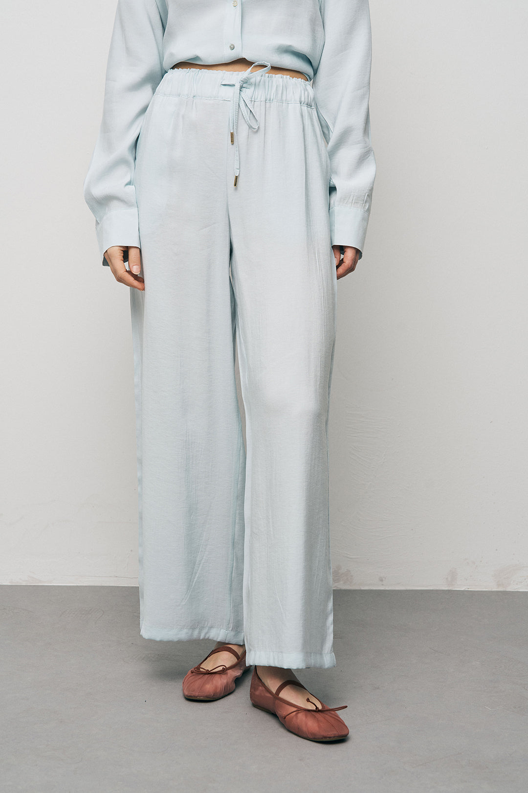 Orfeonegro Buz Mavisi Beli Bağcıklı Lastikli Bol Paça Pantolon