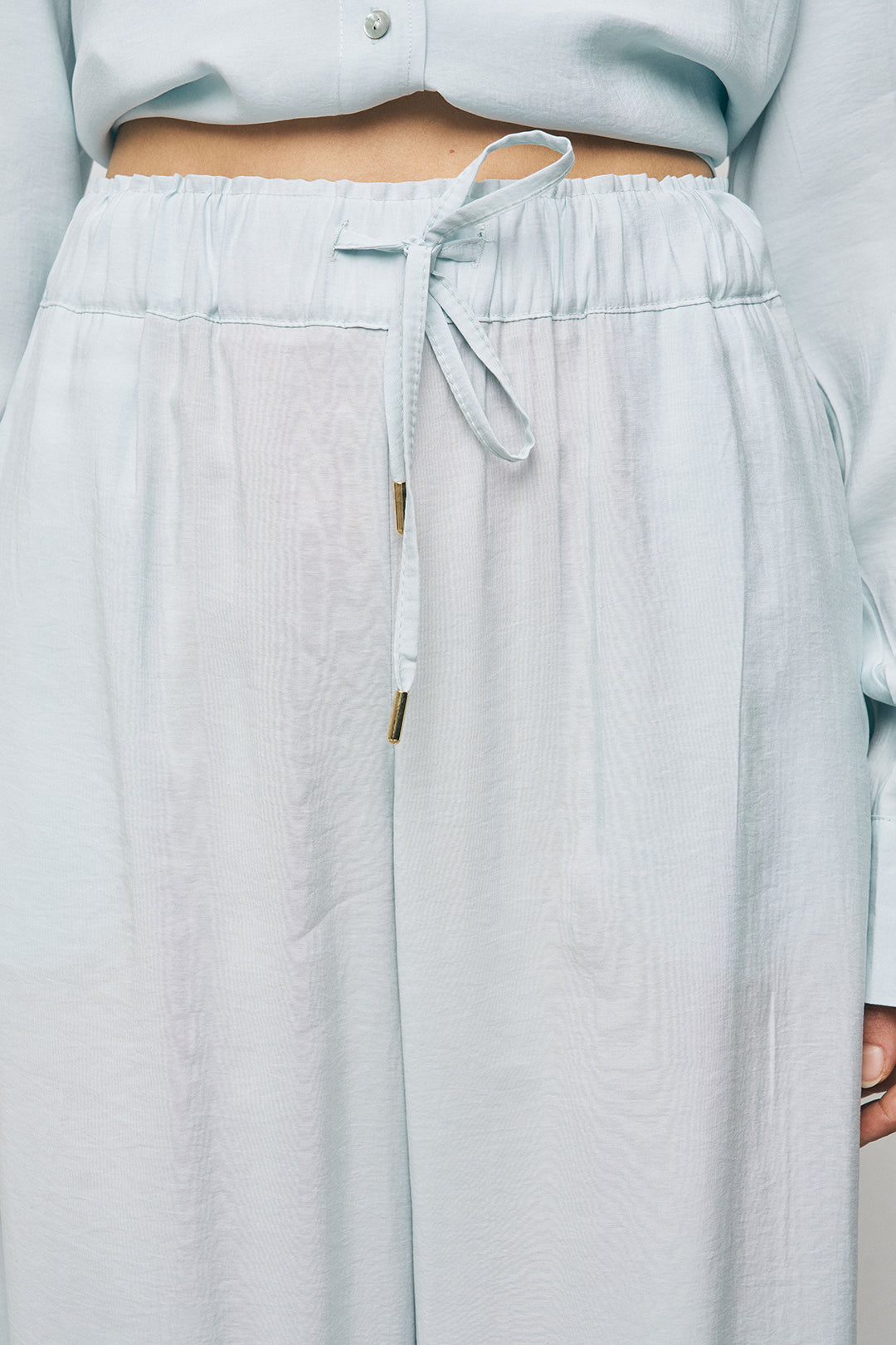 Orfeonegro Buz Mavisi Beli Bağcıklı Lastikli Bol Paça Pantolon