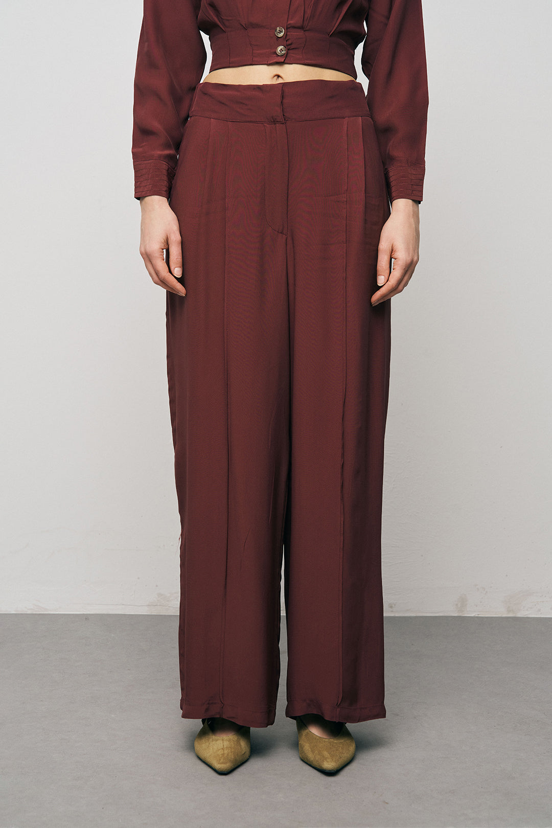 Orfeonegro Bordo Yüksek Bel Geniş Paça Palazzo Pantolon