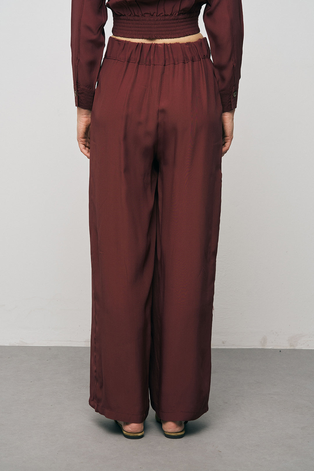Orfeonegro Bordo Yüksek Bel Geniş Paça Palazzo Pantolon