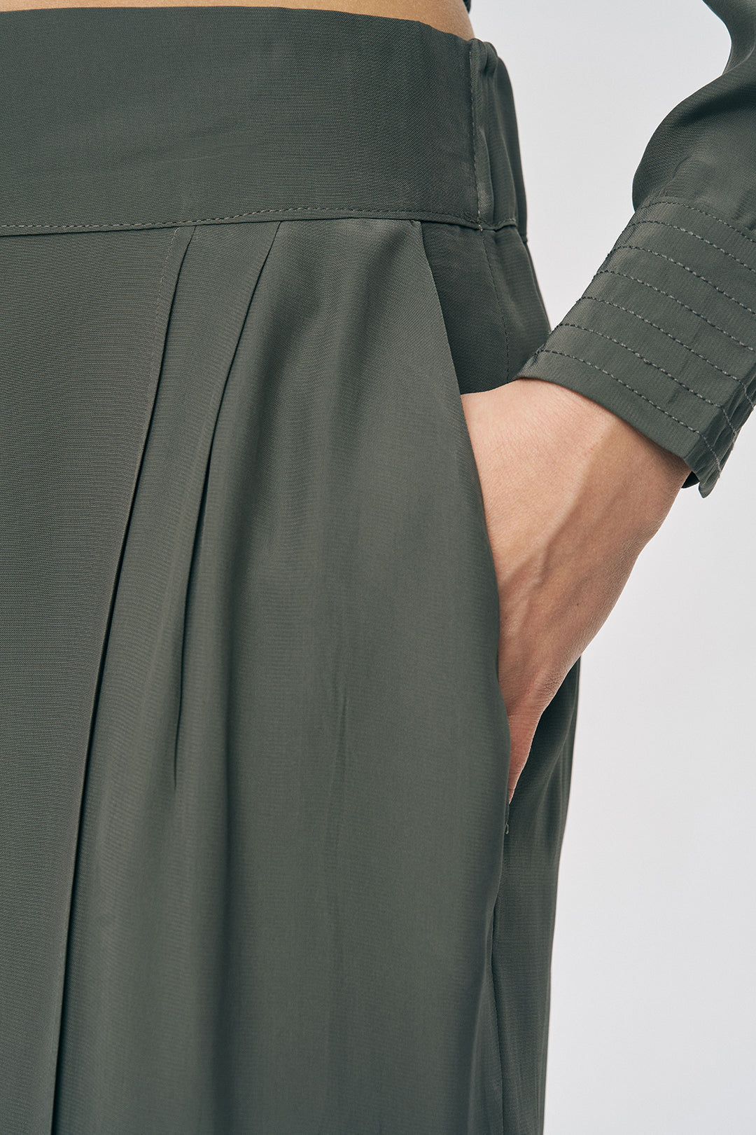 Orfeonegro Haki Yüksek Bel Geniş Paça Palazzo Pantolon