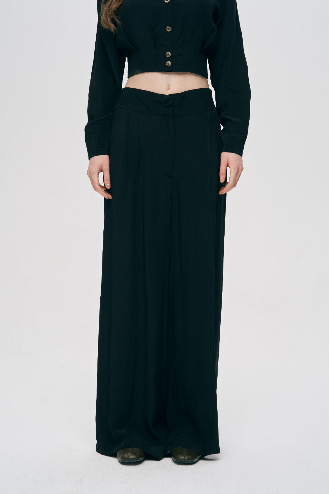 Orfeonegro Siyah Yüksek Bel Geniş Paça Palazzo Pantolon