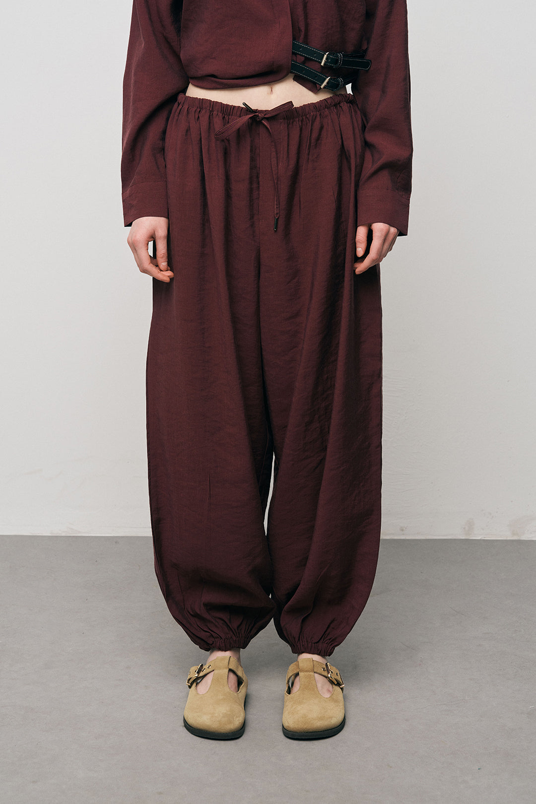 Orfeonegro Rahat Kesim Paçası Büzgülü Bordo Jogger Pantolon