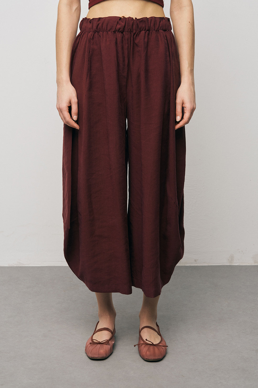 Orfeonegro Beli Lastikli Bordo Şalvar Pantolon