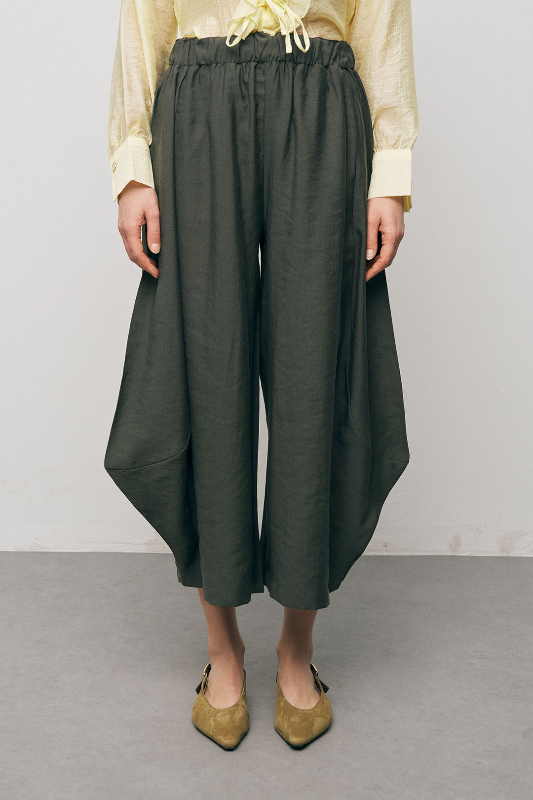 Orfeonegro Beli Lastikli Haki Şalvar Pantolon