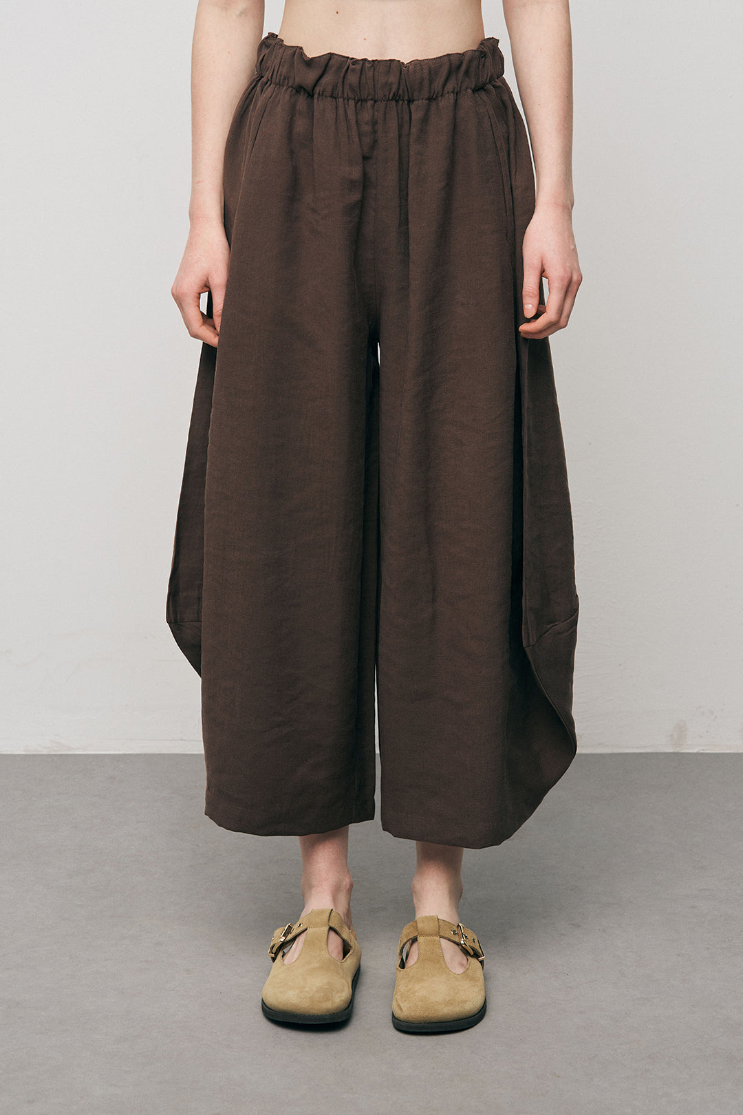 Orfeonegro Beli Lastikli Kahve Şalvar Pantolon