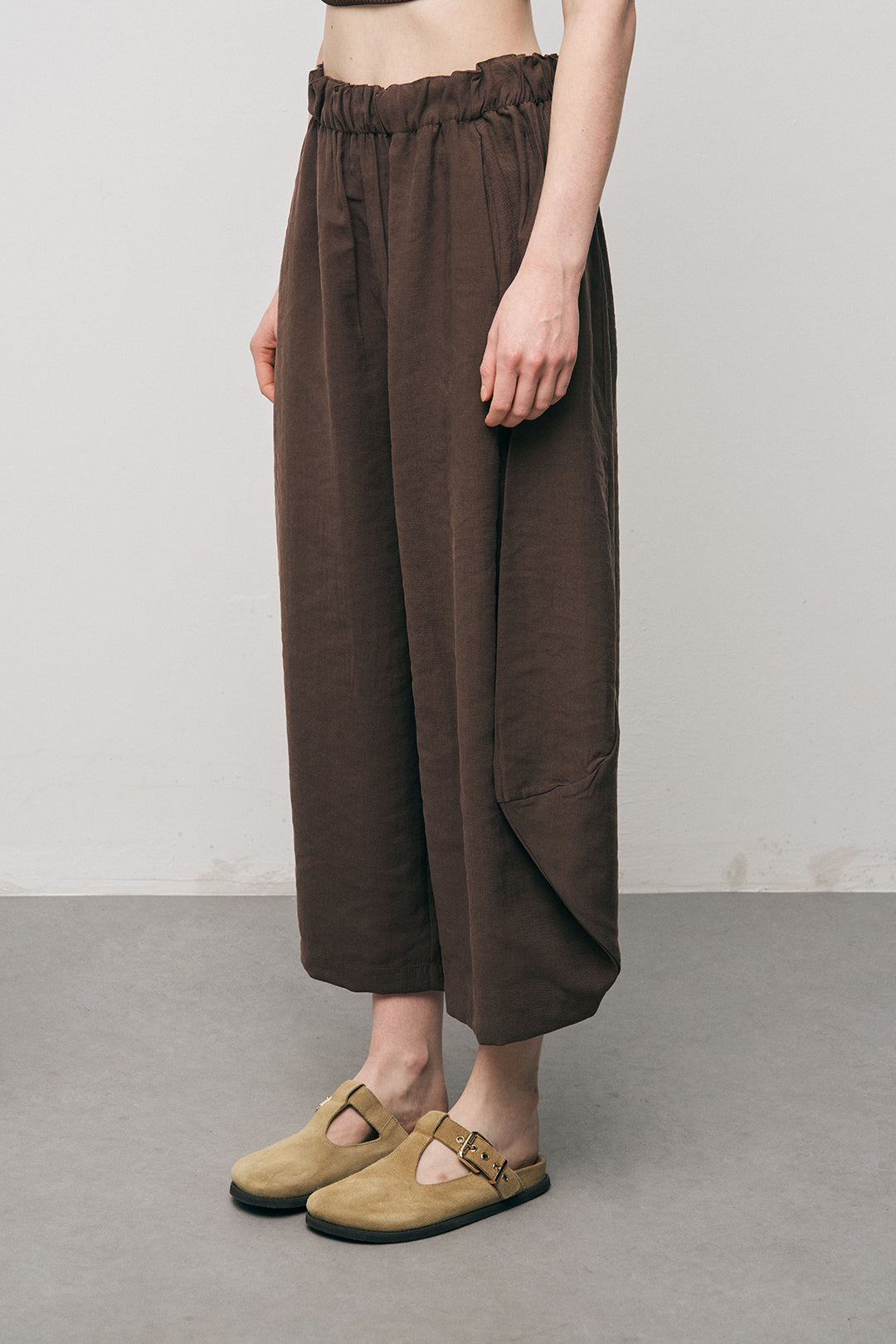 Orfeonegro Beli Lastikli Kahve Şalvar Pantolon