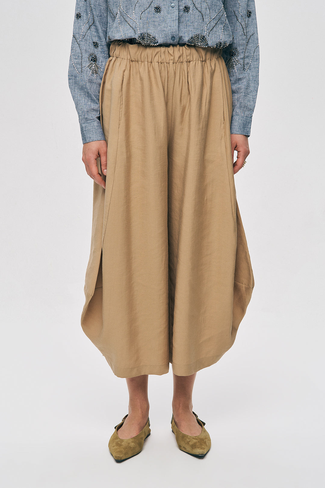 Orfeonegro Beli Lastikli Karamel Şalvar Pantolon