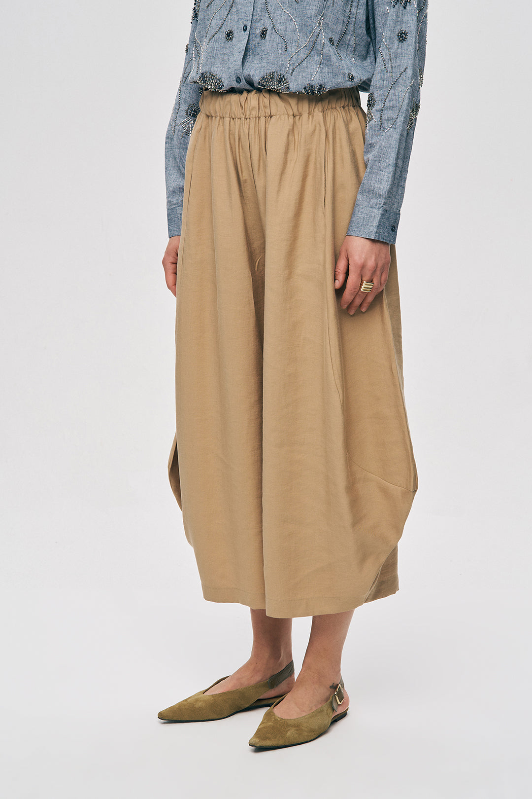 Orfeonegro Beli Lastikli Karamel Şalvar Pantolon