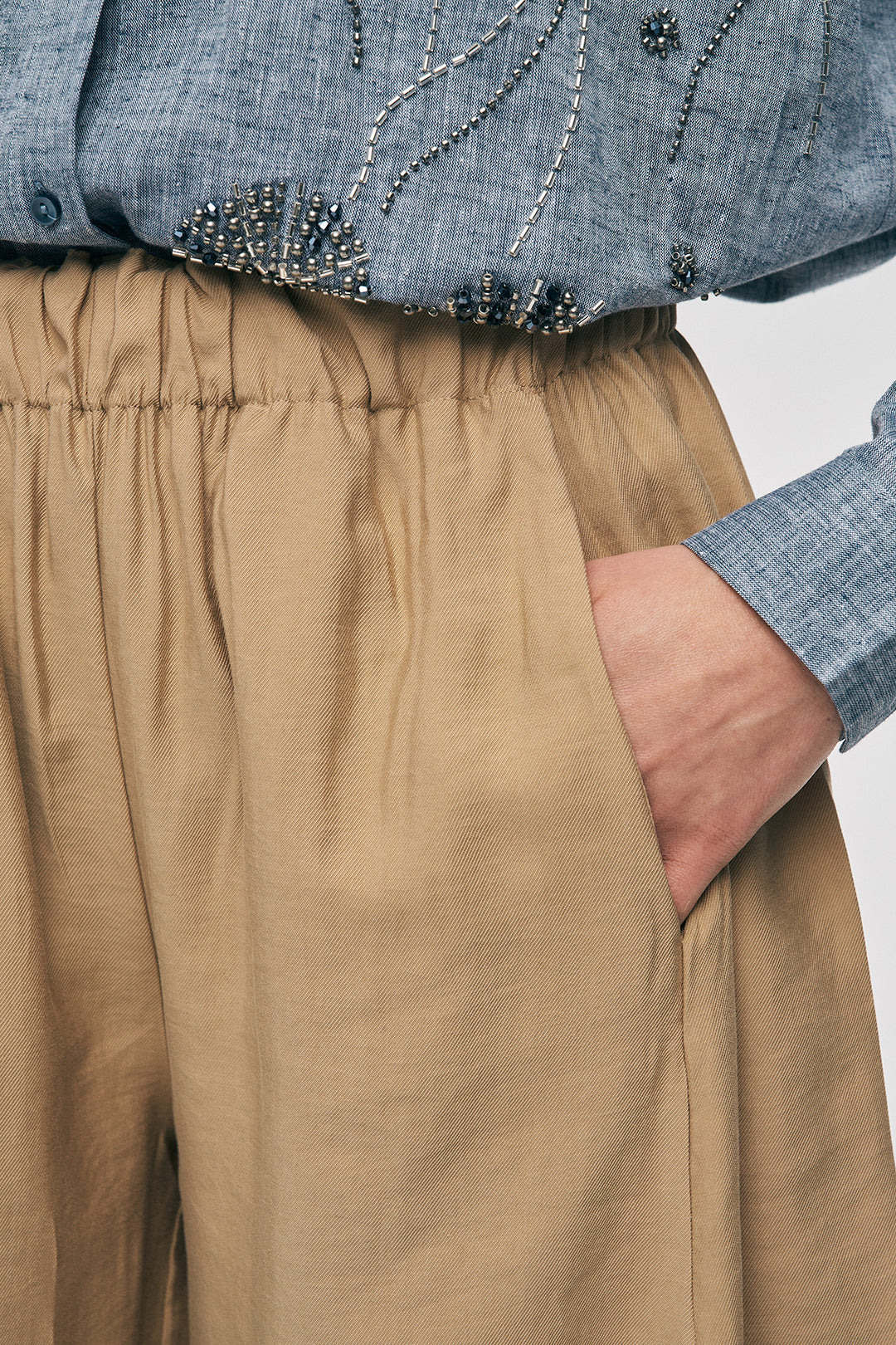 Orfeonegro Beli Lastikli Karamel Şalvar Pantolon