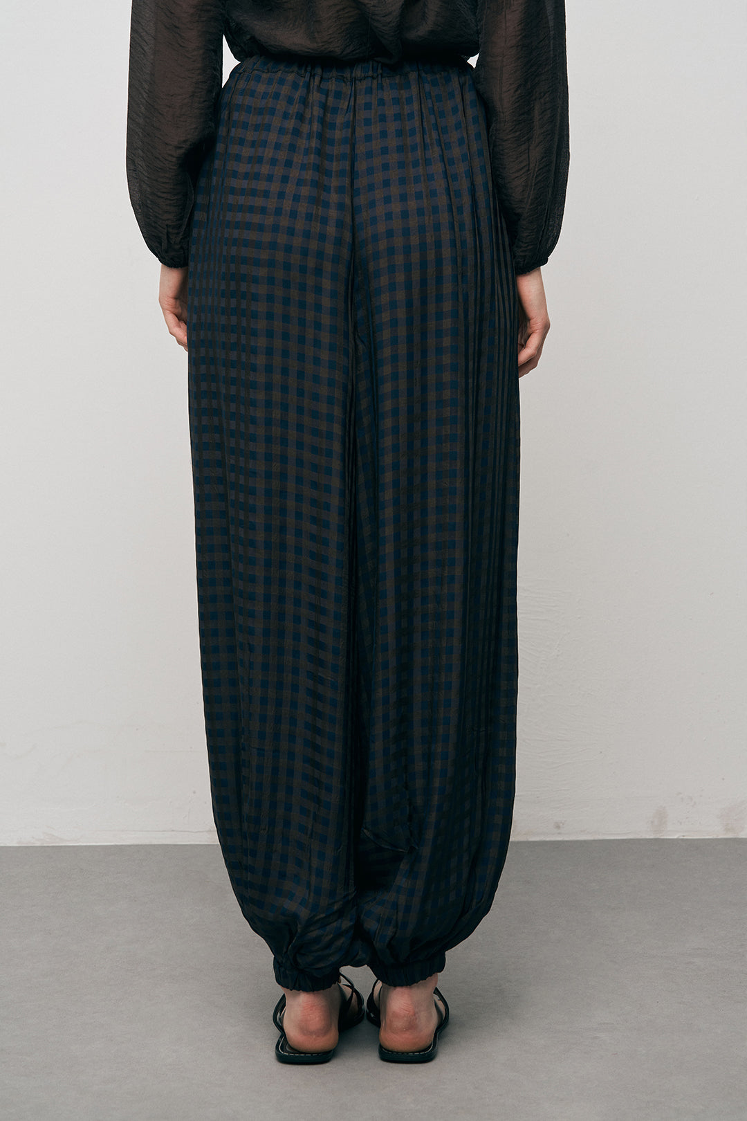 Orfeonegro Beli ve Paçası Lastikli Ekose Desenli Şalvar Pantolon Laci