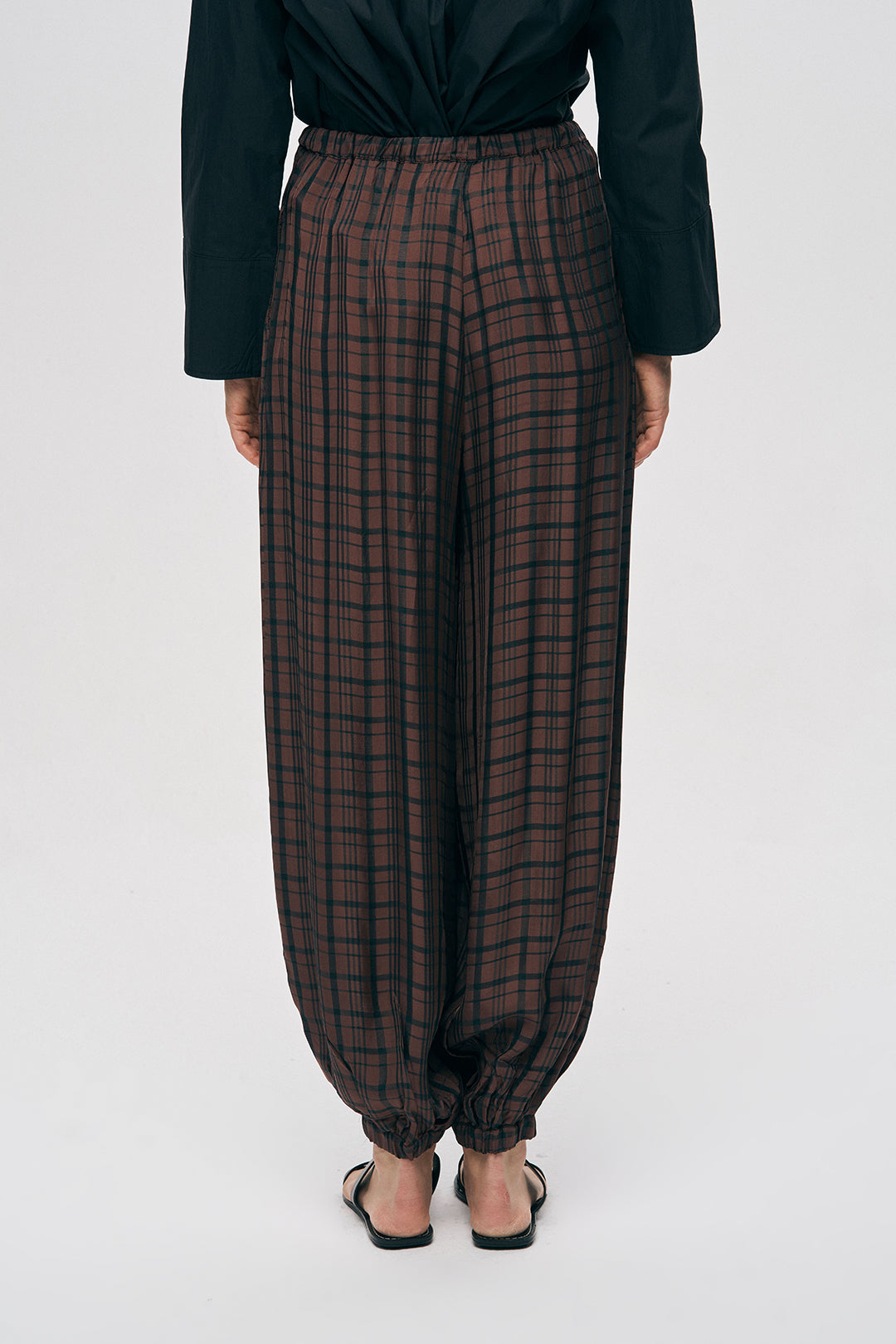 Orfeonegro Ekoseli Bordo Şalvar Kesim Lastikli Pantolon