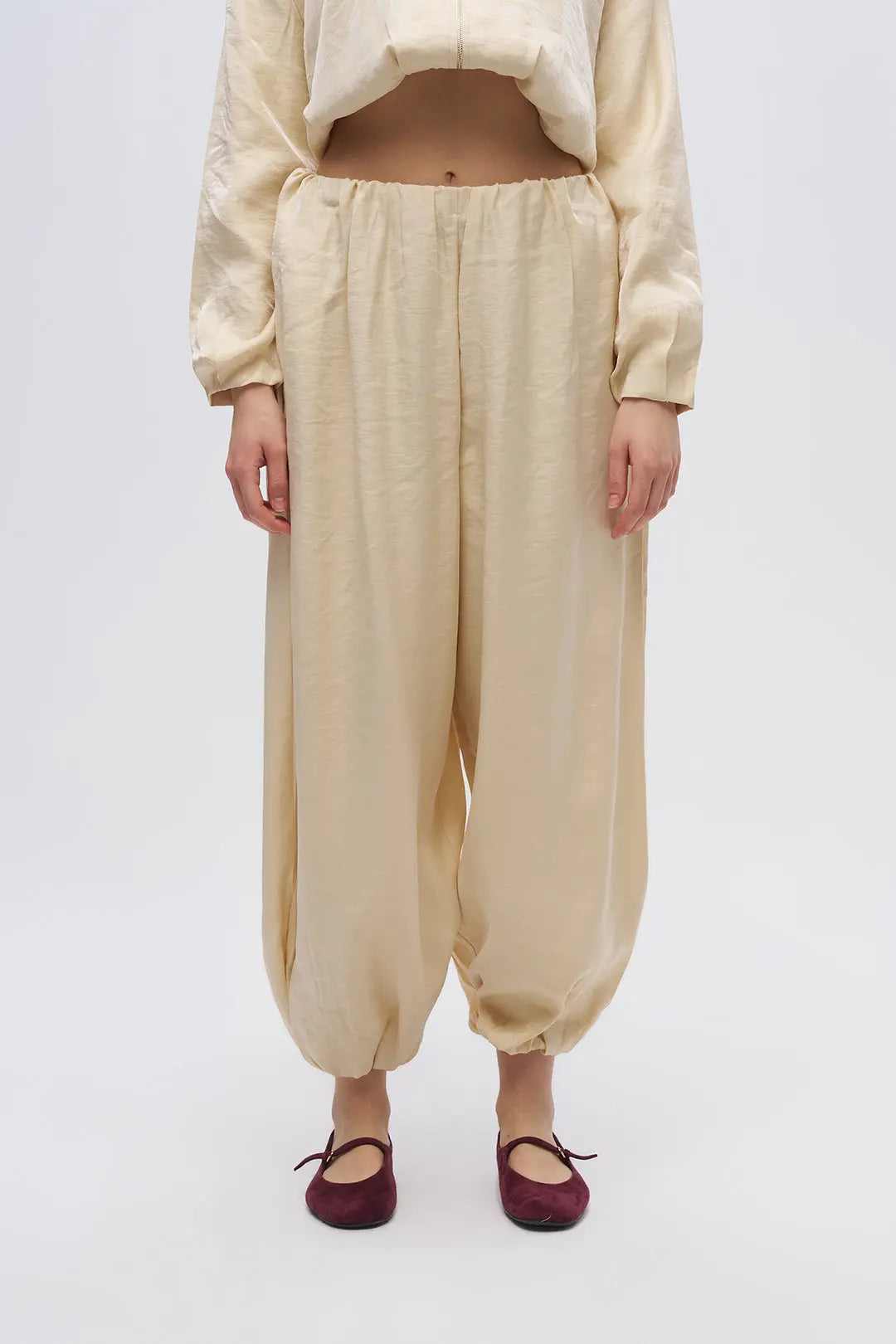 Toptan Kadın Beli Lastikli Dökümlü Pantolon Sarı ORFEONEGRO